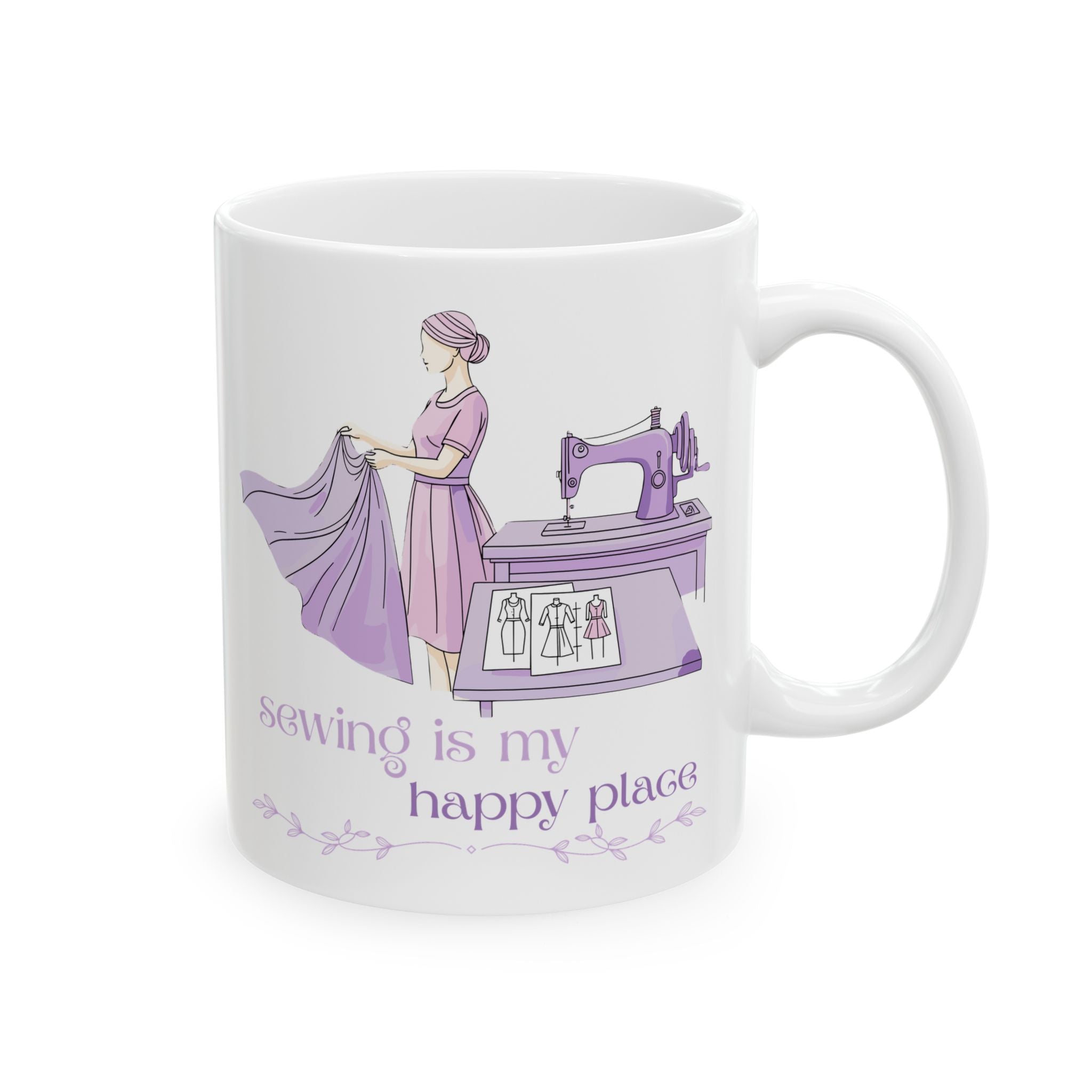 “Sewing is my happy place” Ceramic Mug, (11oz, 15oz) by Puperita