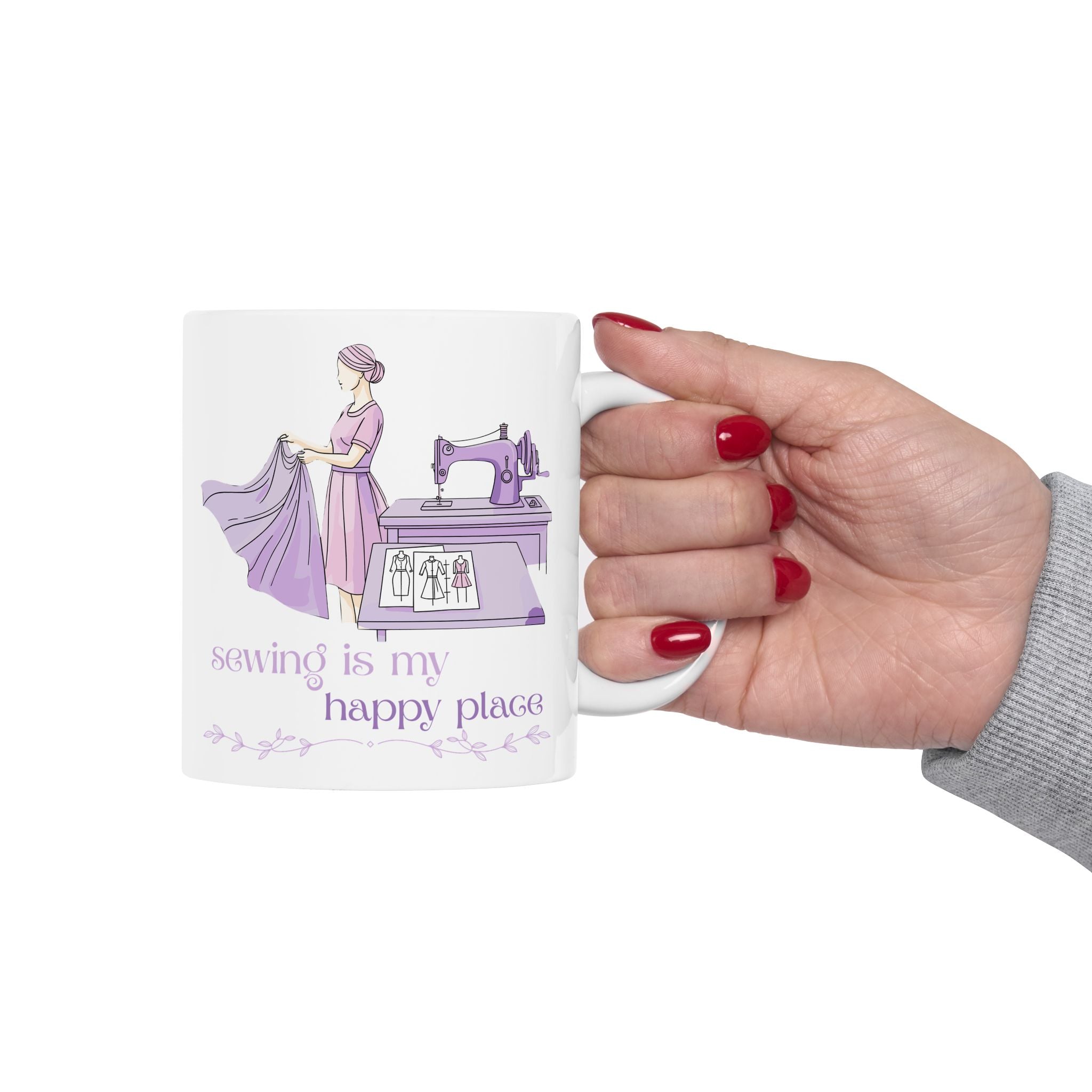 “Sewing is my happy place” Ceramic Mug, (11oz, 15oz) by Puperita