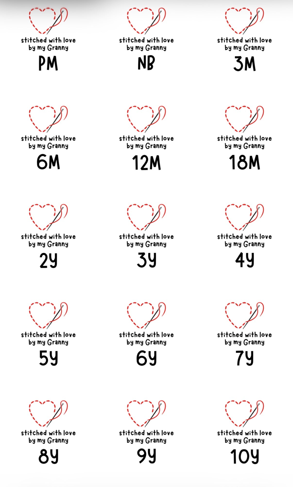 Stitched With Love By My Granny Size Label Cut Files