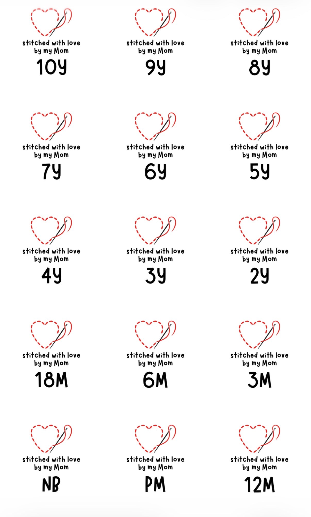 Size Label Cut Files - Stitched with love by my Mom