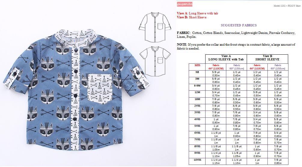 Piggy Mandarin Collar Shirt Pattern