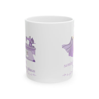 “Sewing is my happy place” Ceramic Mug, (11oz, 15oz) by Puperita