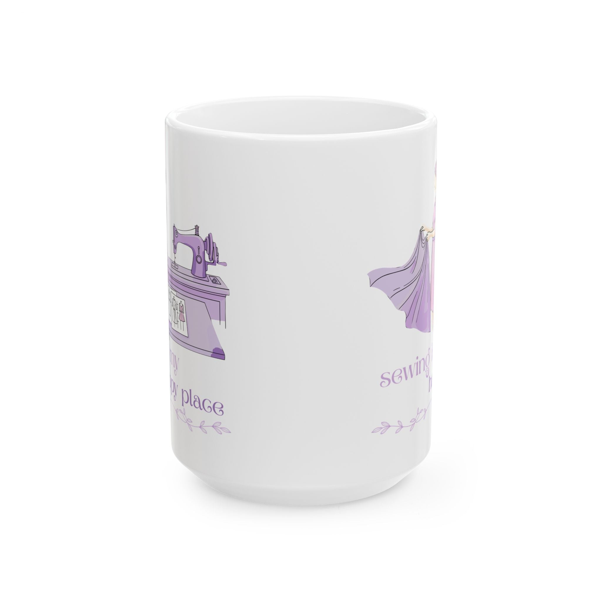 “Sewing is my happy place” Ceramic Mug, (11oz, 15oz) by Puperita